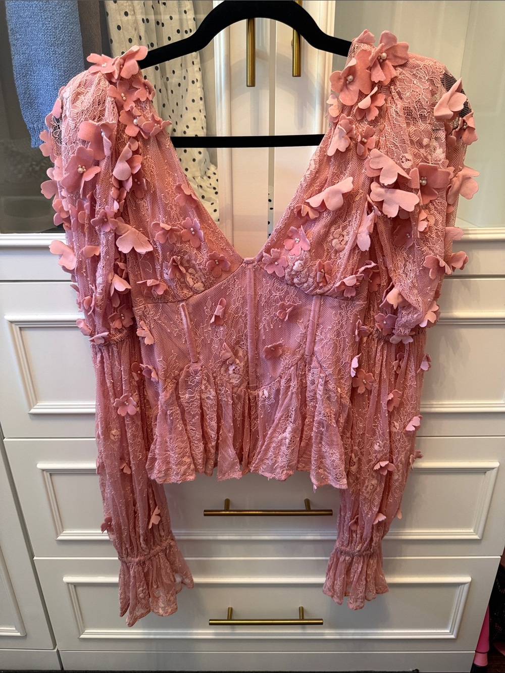 ASOS Dusty Pink Floral Appliqué Lace Peplum Blouse